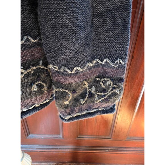 Graver Studio Womens Appliqué Knit Zip Cardigan Sweater Blue Mixed Patterns M - Picture 4 of 8